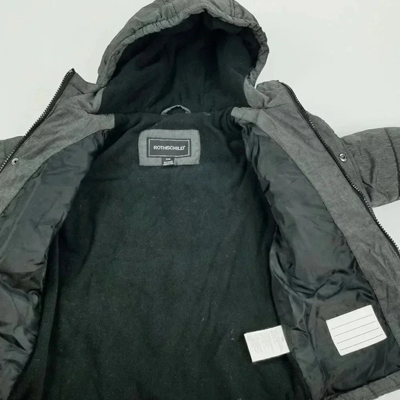 Rothschild 24M Boys Charcoal Gray Long Sleeve Puffy Zip And Snap Hooded Jacket - Picture 5 of 7